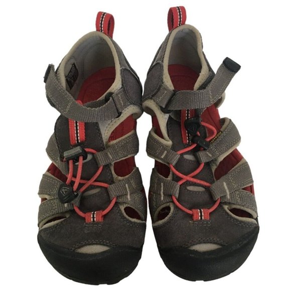 Keen Seacamp II Shoes Sandals Waterproof Big Kids Size 2 Boys Girls Gray Red - Picture 1 of 7